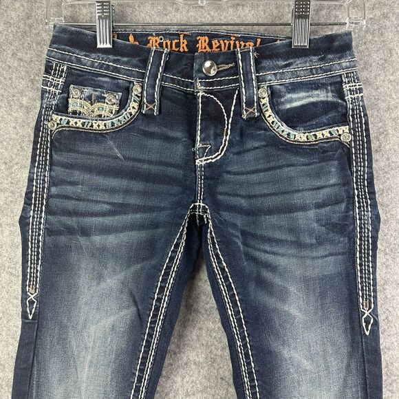 Rock Revival Meri Crop Jeans Womens 22 Dark Wash Faux Flap Embroidered Western - Picture 11 of 16